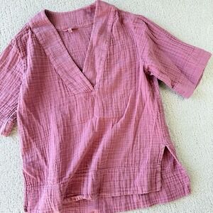 Faherty Dune Cotton Gauze Popover Top Women's XS Heather rose Pink $98